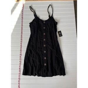 Express Womens Black Button Front Mini Sundress Adjustable Straps Small NEW